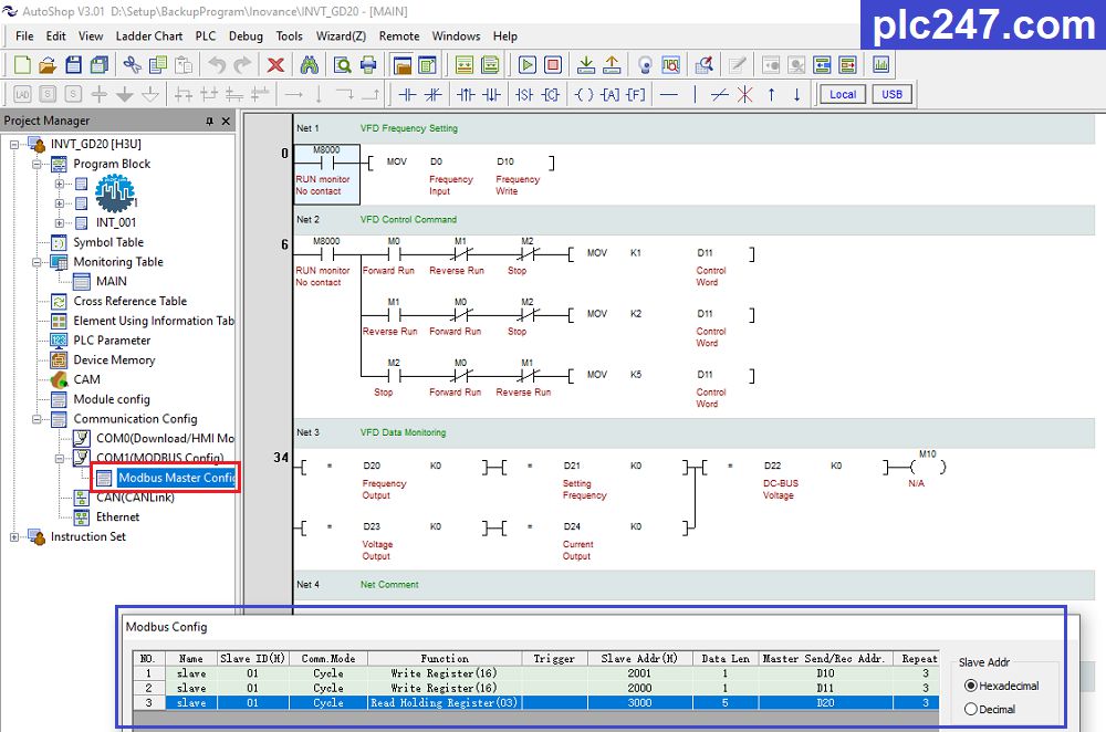 PLC Inovance Modbus RTU INVT GD20 Tutorial Plc247